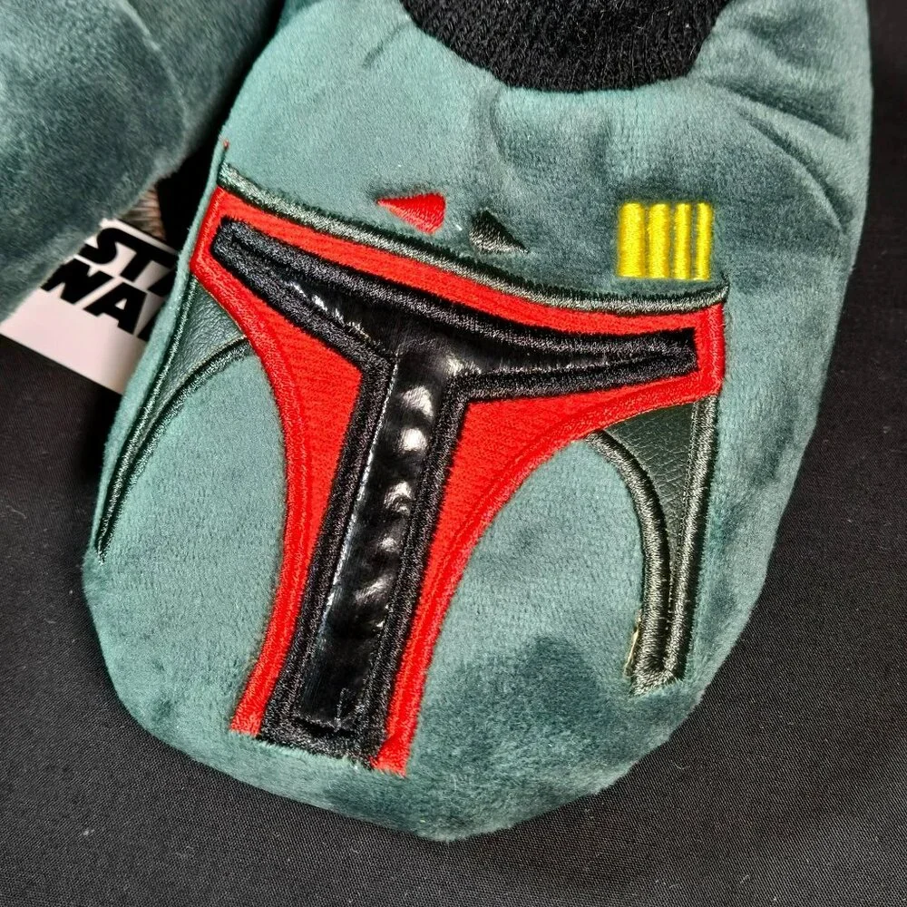 Star Wars Mandalorian Boba Fett Kids Sz 9/10 Slippers Green Red Gripper Shoes